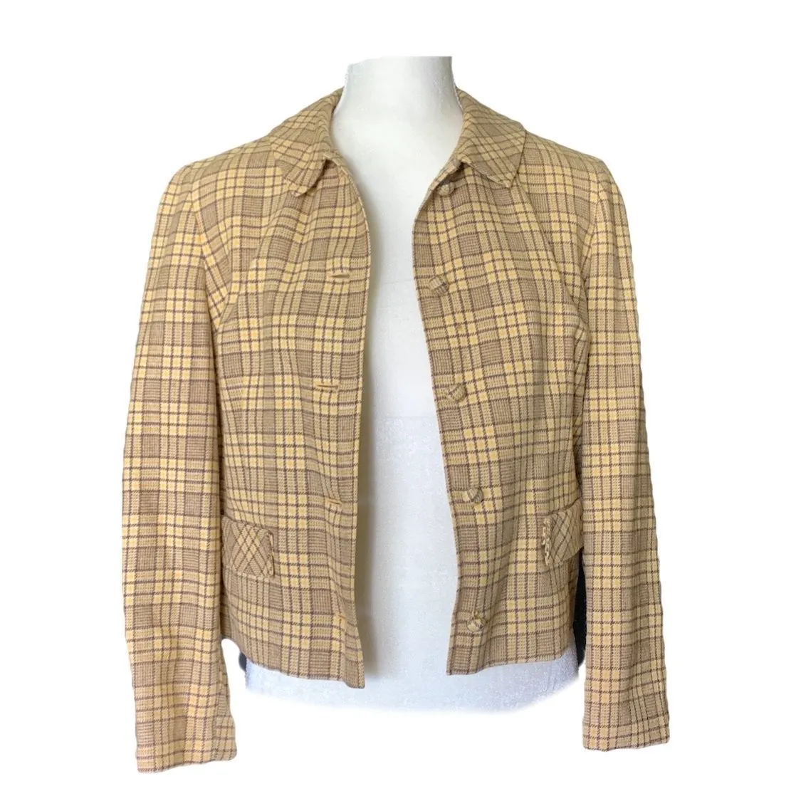 1970s Yellow Plaid Short Wool Jacket or Blazer by Pendleton. 2020 Fall Fashion Trend Vintage Style.