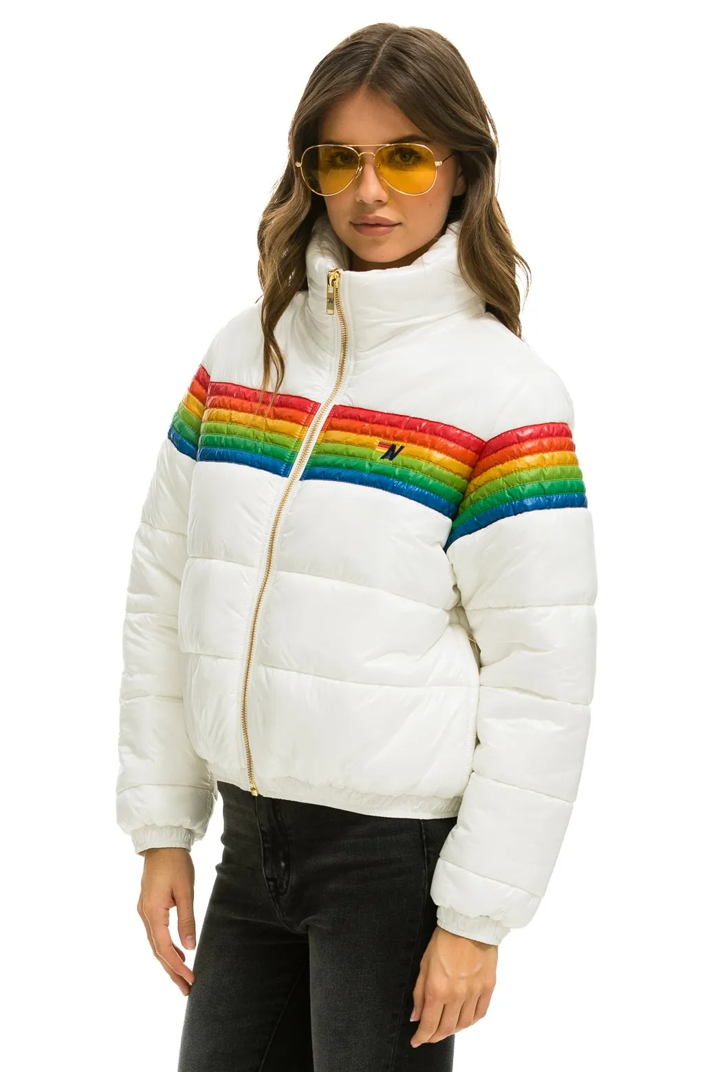 6 STRIPE LUXE APRES PUFFER JACKET - GLOSSY WHITE