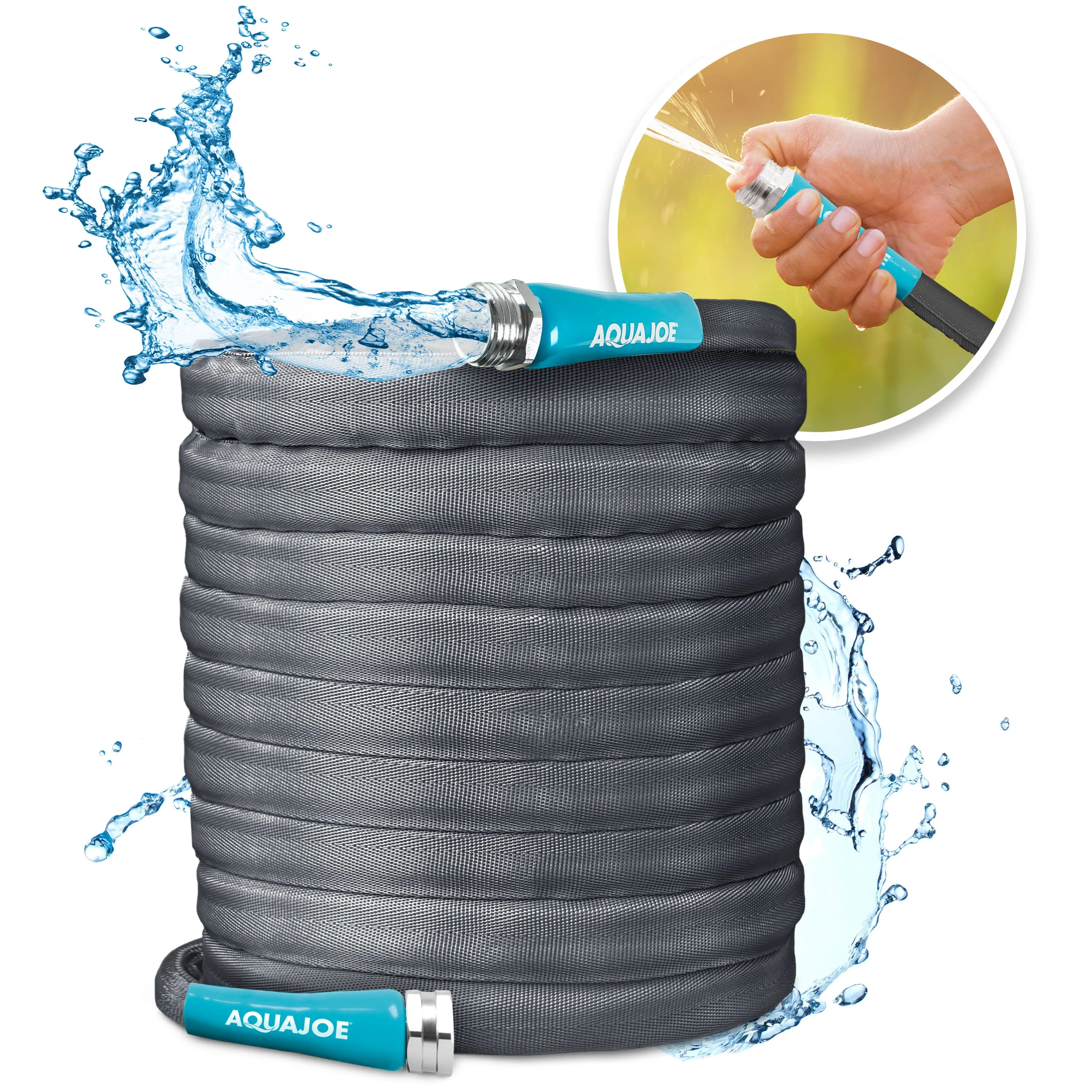 Aqua Joe AJFJH100-PRO Ultra Flexible Kink Free Fiberjacket Garden Hose | 100-Foot | Metal Fittings