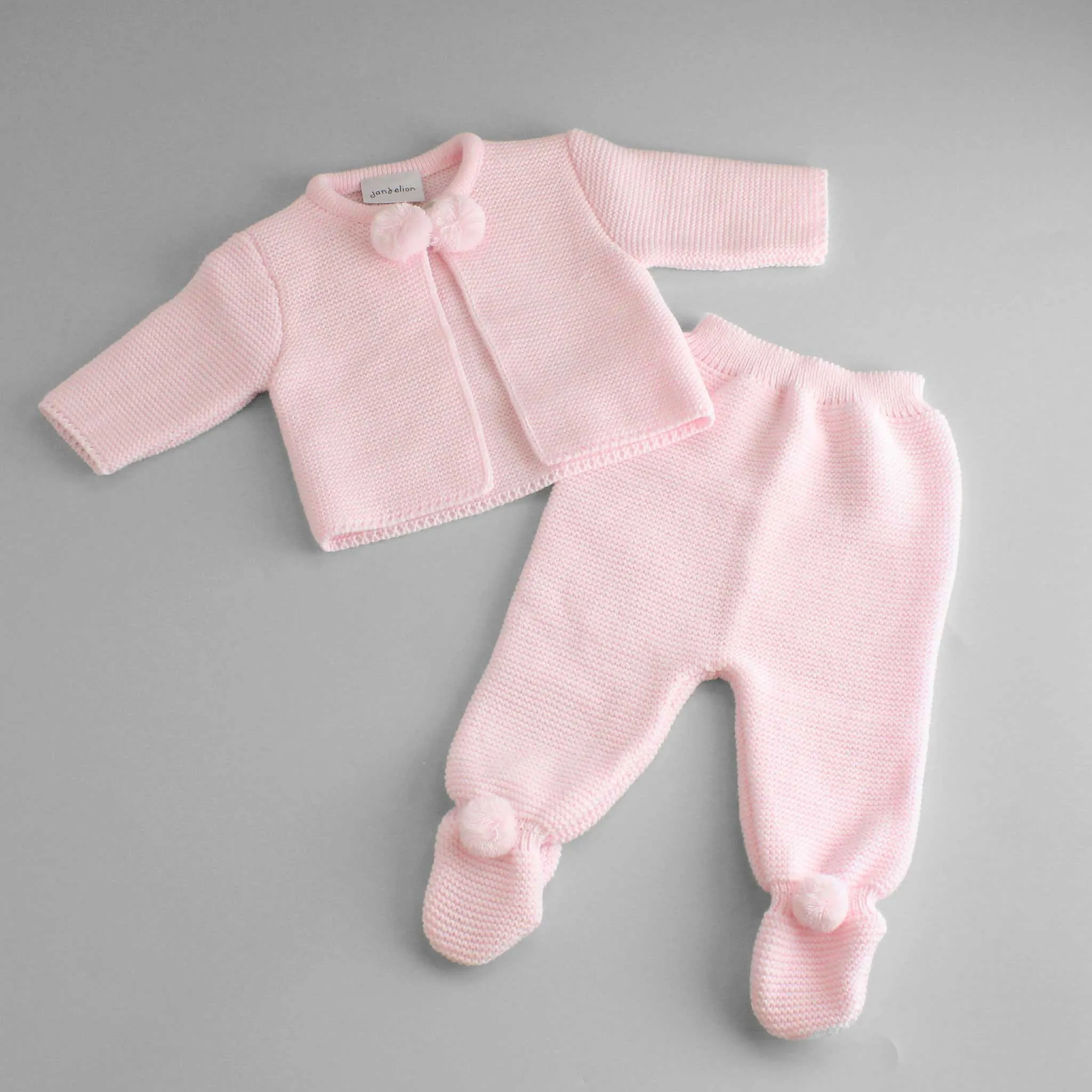 Baby Girl Pink Spanish Style Knitted Two Piece Outfit Pram Suit