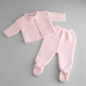 Baby Girl Pink Spanish Style Knitted Two Piece Outfit Pram Suit