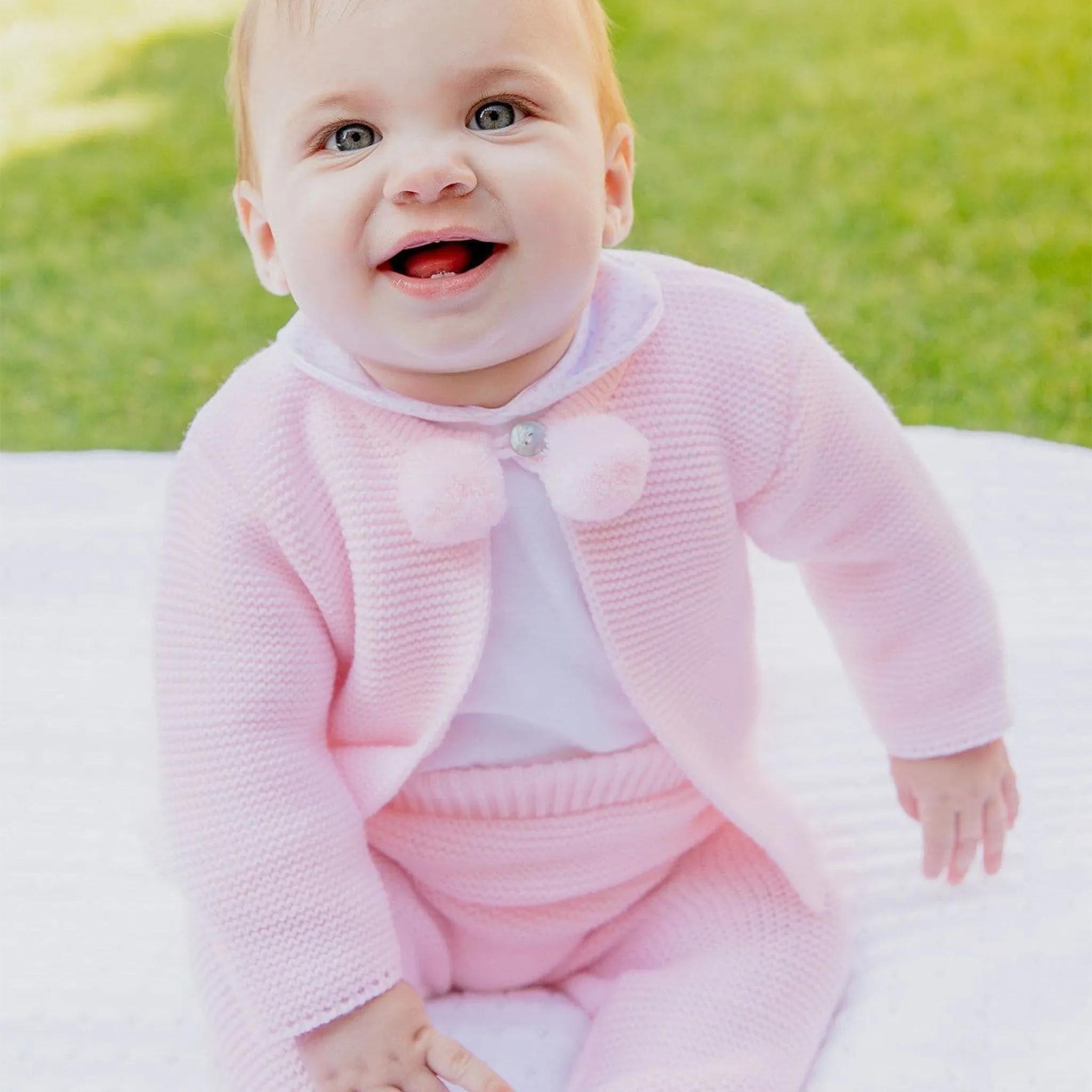 Baby Girl Pink Spanish Style Knitted Two Piece Outfit Pram Suit