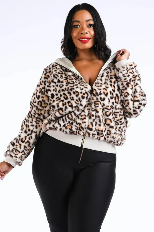 Been Hot Cheetah Faux Fur Bomber Jacket With Hood