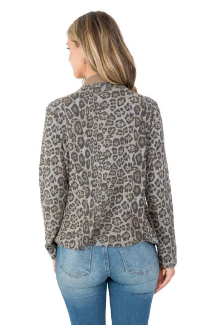 Brown Animal Print Front Zip Surplice Closure Jacket