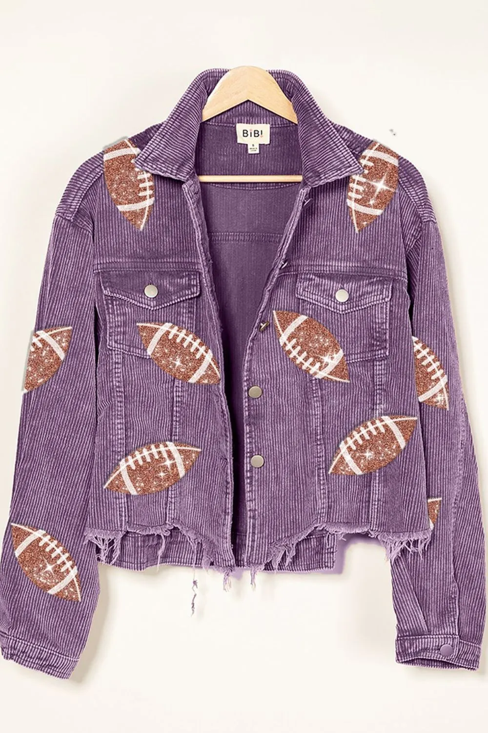 Corduroy Jacket Football Sequin Embroidery Washed