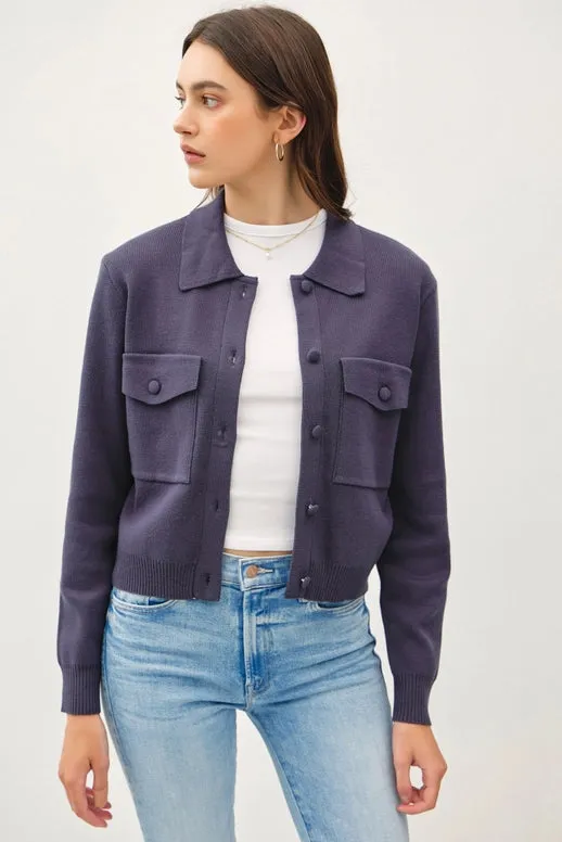 Cropped Sweater Button Up Jacket