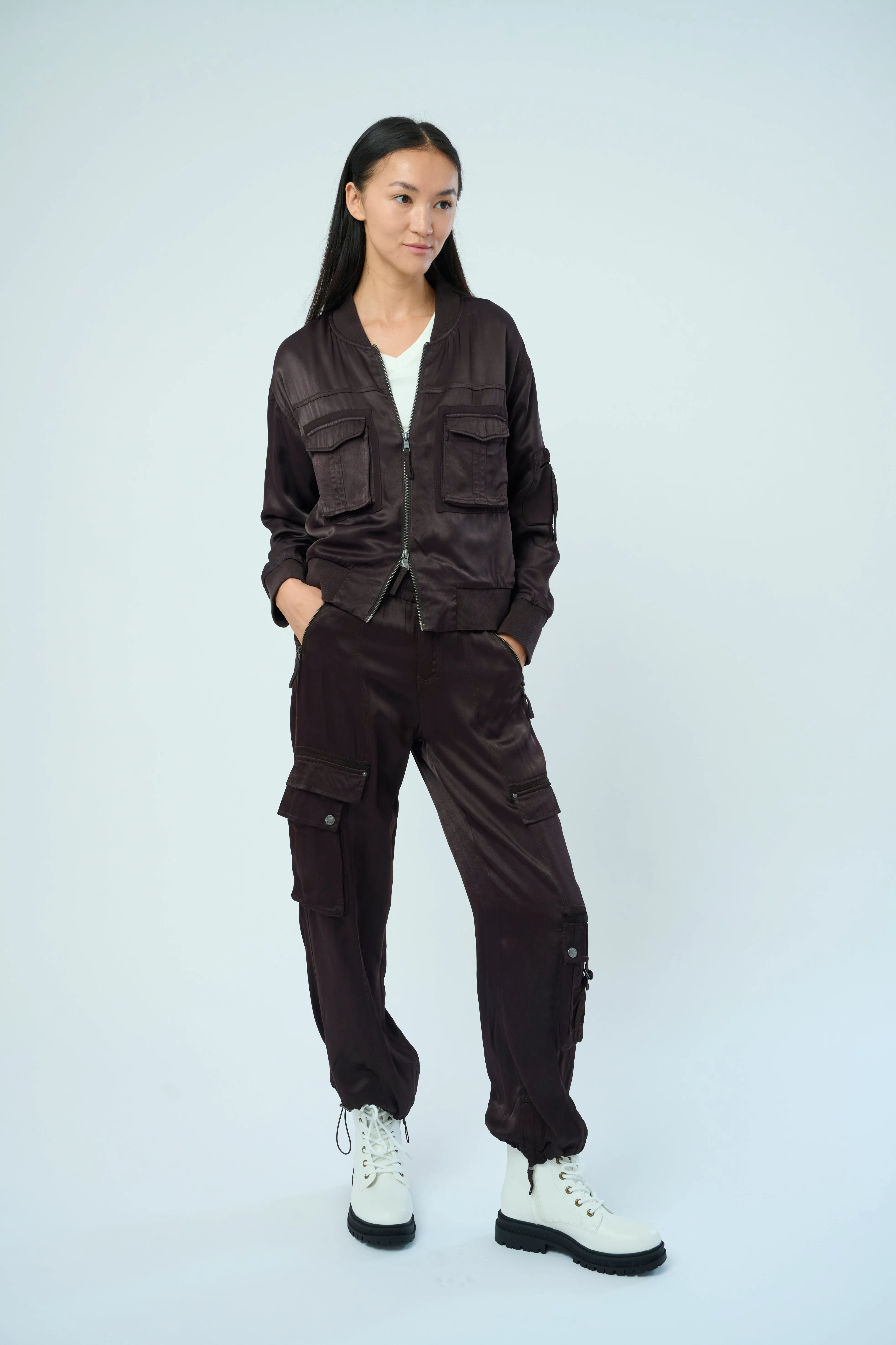 Dazie Viscose Satin Twill Flight Jacket