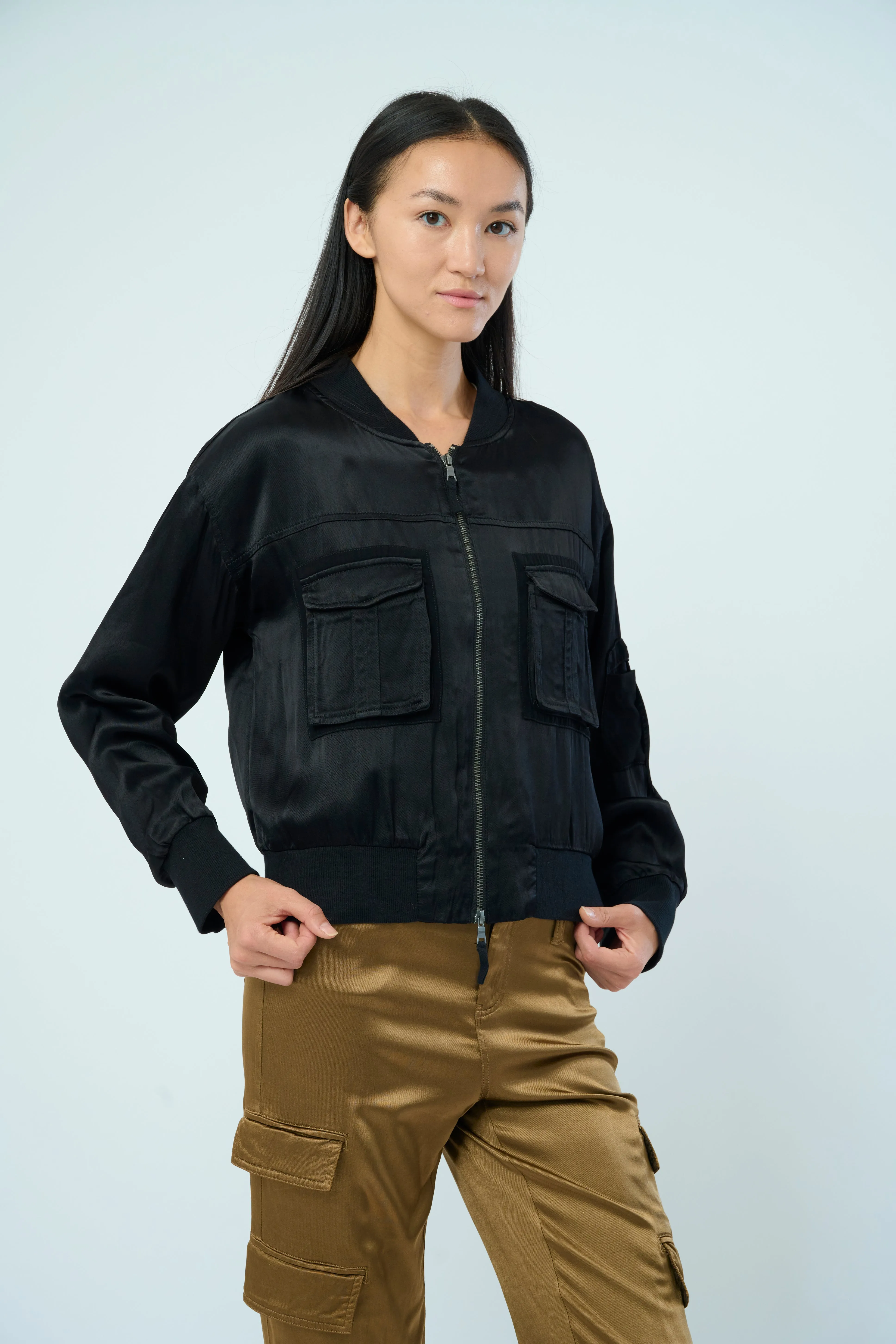 Dazie Viscose Satin Twill Flight Jacket