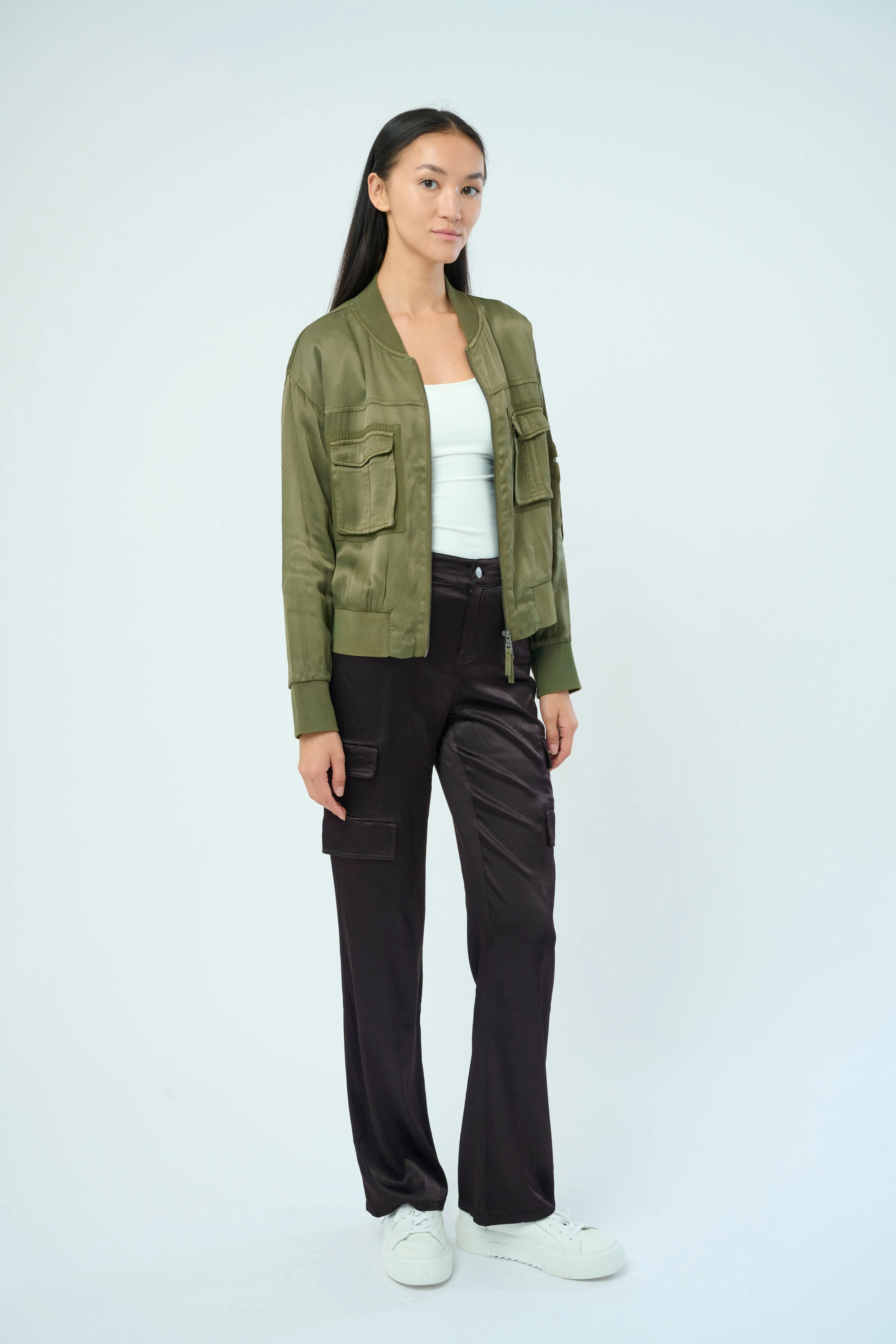 Dazie Viscose Satin Twill Flight Jacket