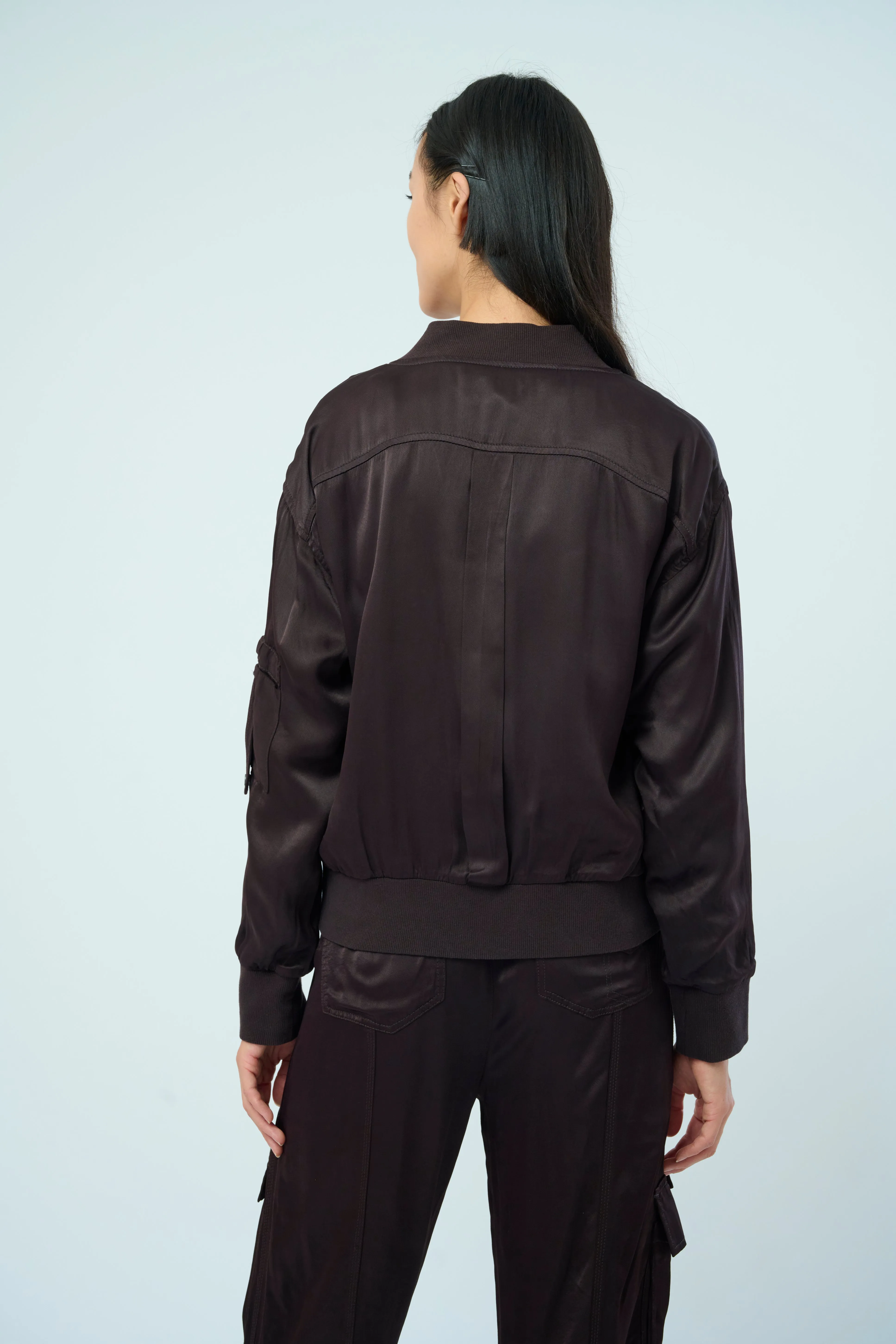 Dazie Viscose Satin Twill Flight Jacket