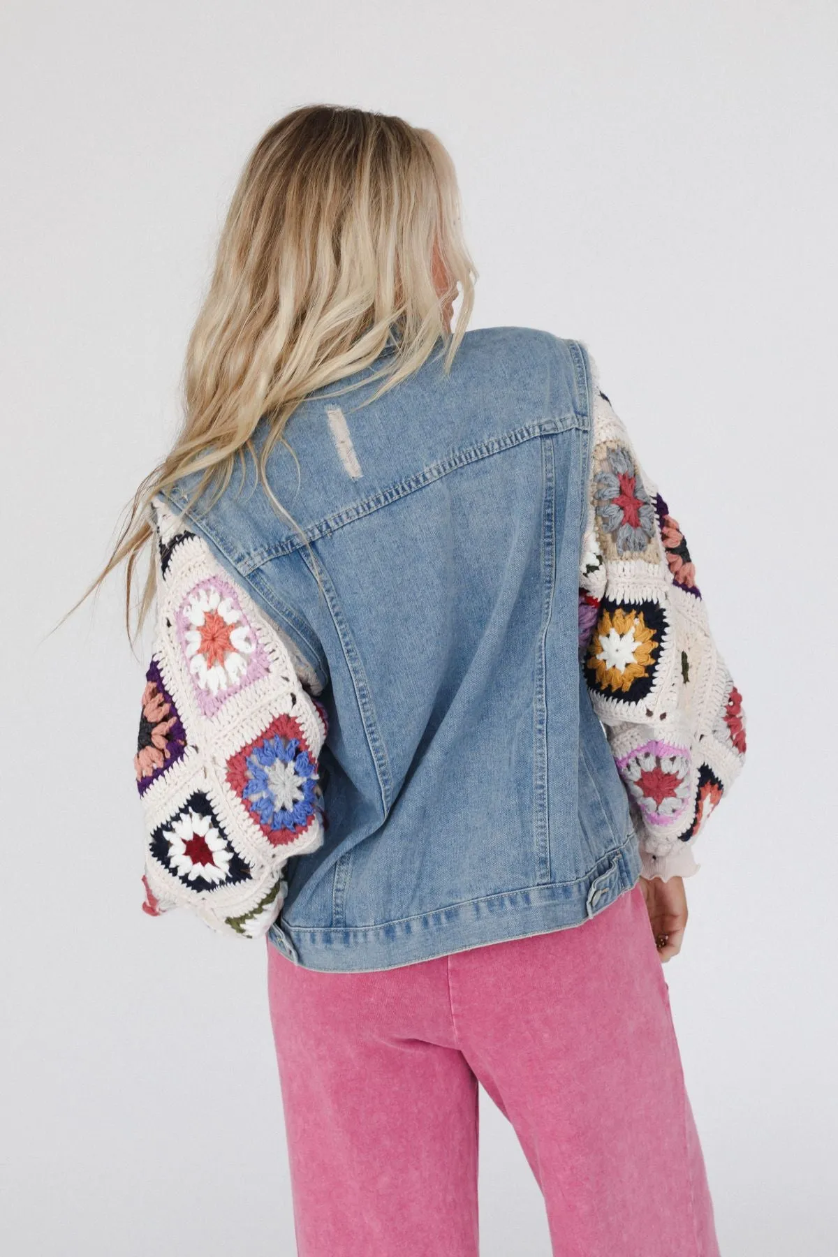 Diamond Blossom Denim Jacket - Beige