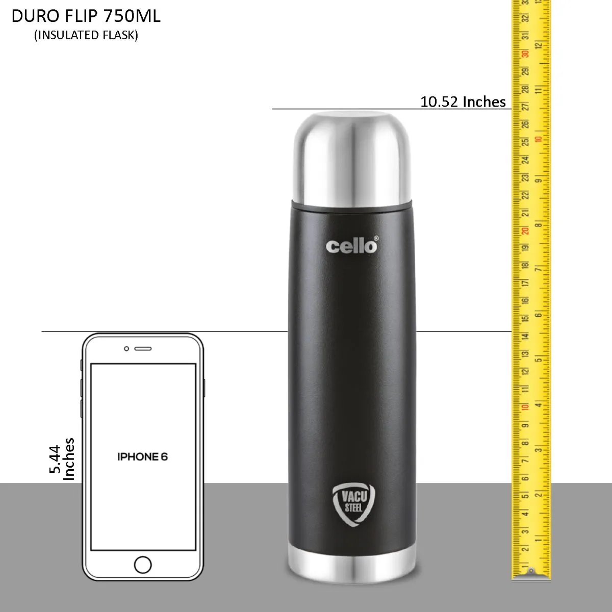 Duro Flip Flask, Vacusteel Water Bottle with Thermal Jacket, 750ml