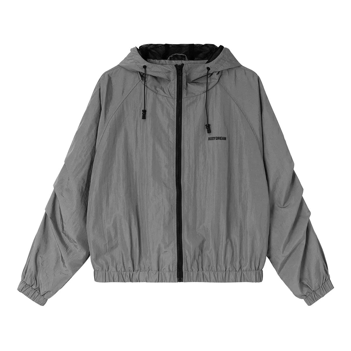 Extra Comfort Reflective Lightweight Grey Zip Hooded Windbreaker Jacket