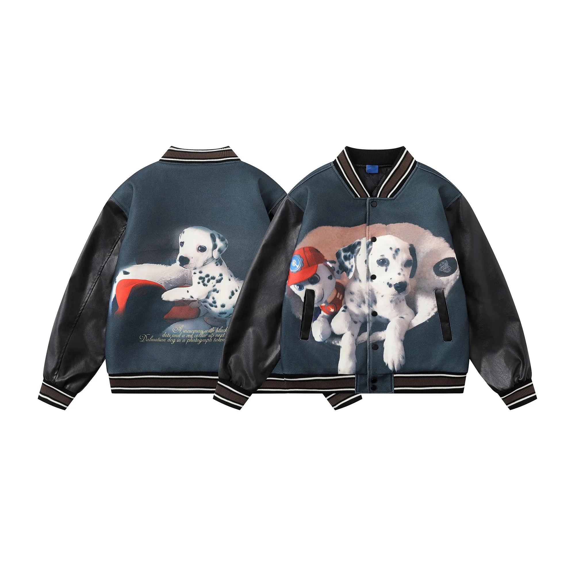 Faire Echo Vintage Dog Print Cotton Bomber Jacket