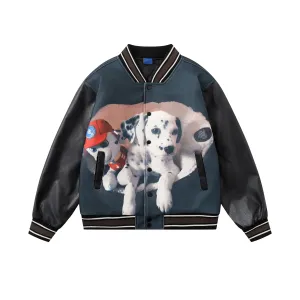 Faire Echo Vintage Dog Print Cotton Bomber Jacket