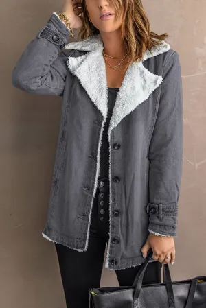 Fleece Lapel Collar Buttoned Jacket