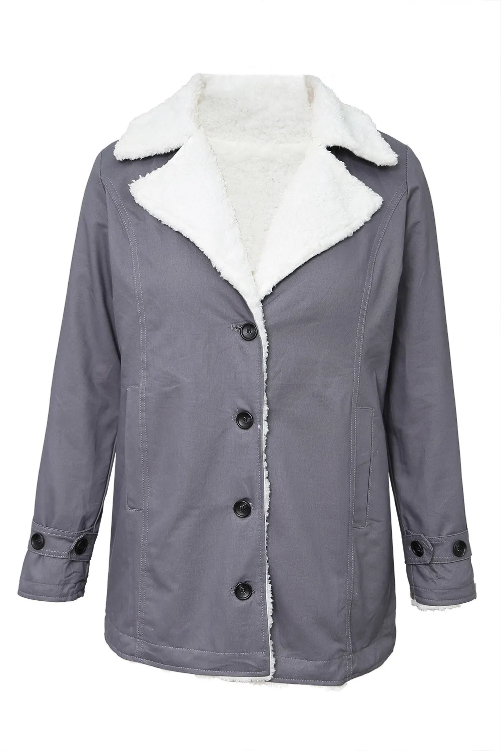 Fleece Lapel Collar Buttoned Jacket