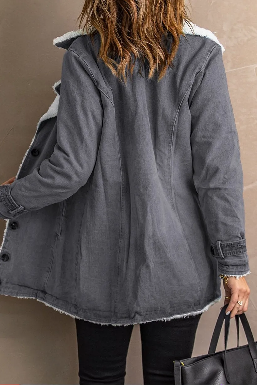 Fleece Lapel Collar Buttoned Jacket