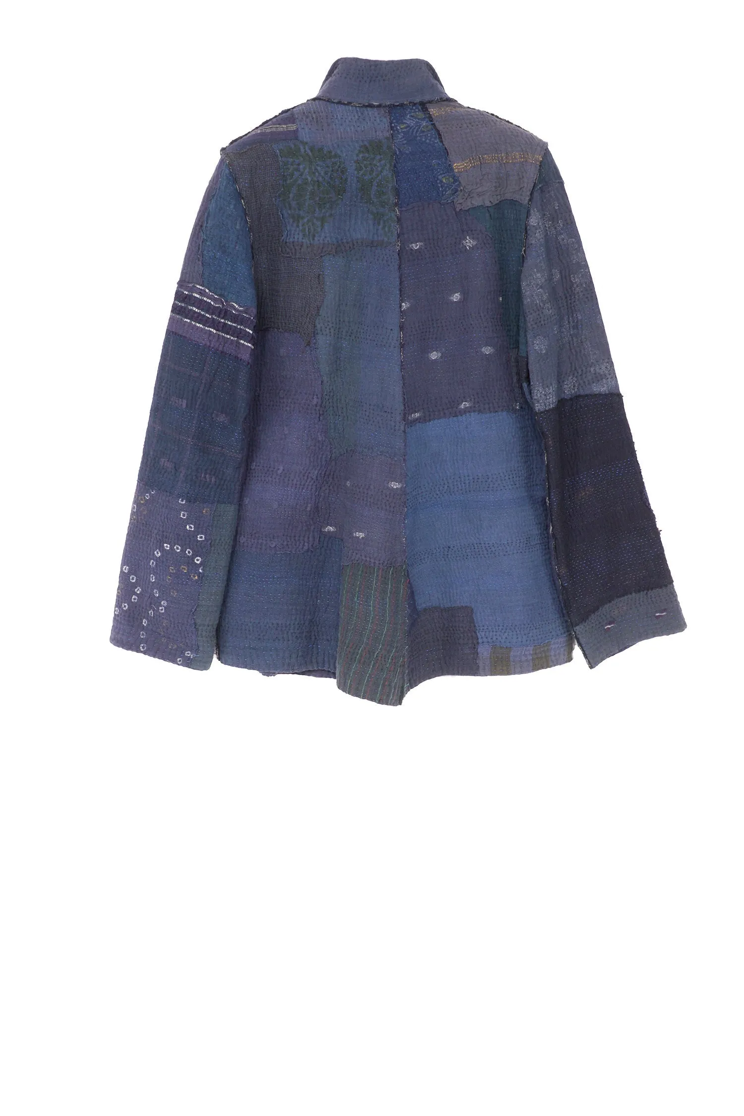 FRAYED PATCH KANTHA SIMPLE JKT - fi4022-nvy -