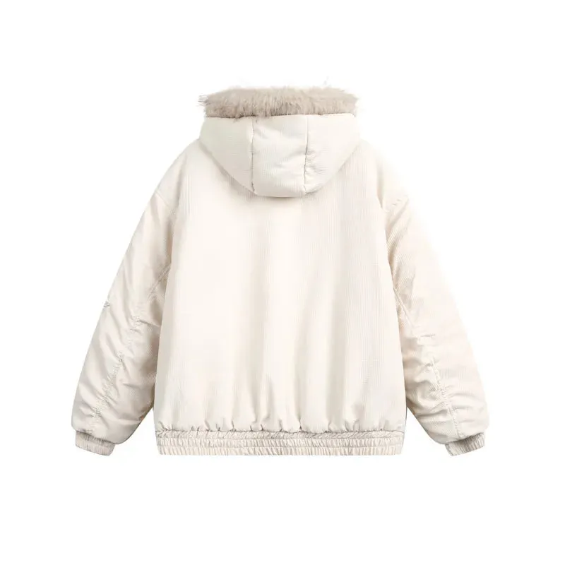 Fur Hooded Letter Printing Jacket