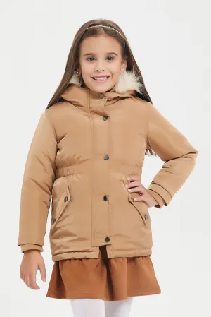 Girls Brown Parka Jacket