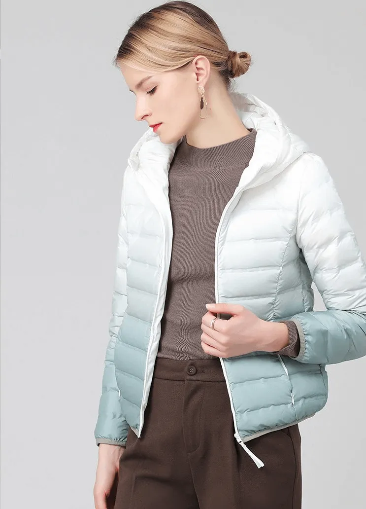 Gradient Stylish Sports Women's Down Jacket with Hood - SF1493