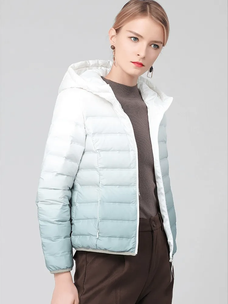 Gradient Stylish Sports Women's Down Jacket with Hood - SF1493