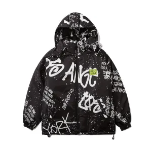 Graffiti Printed Loose Puff Jacket