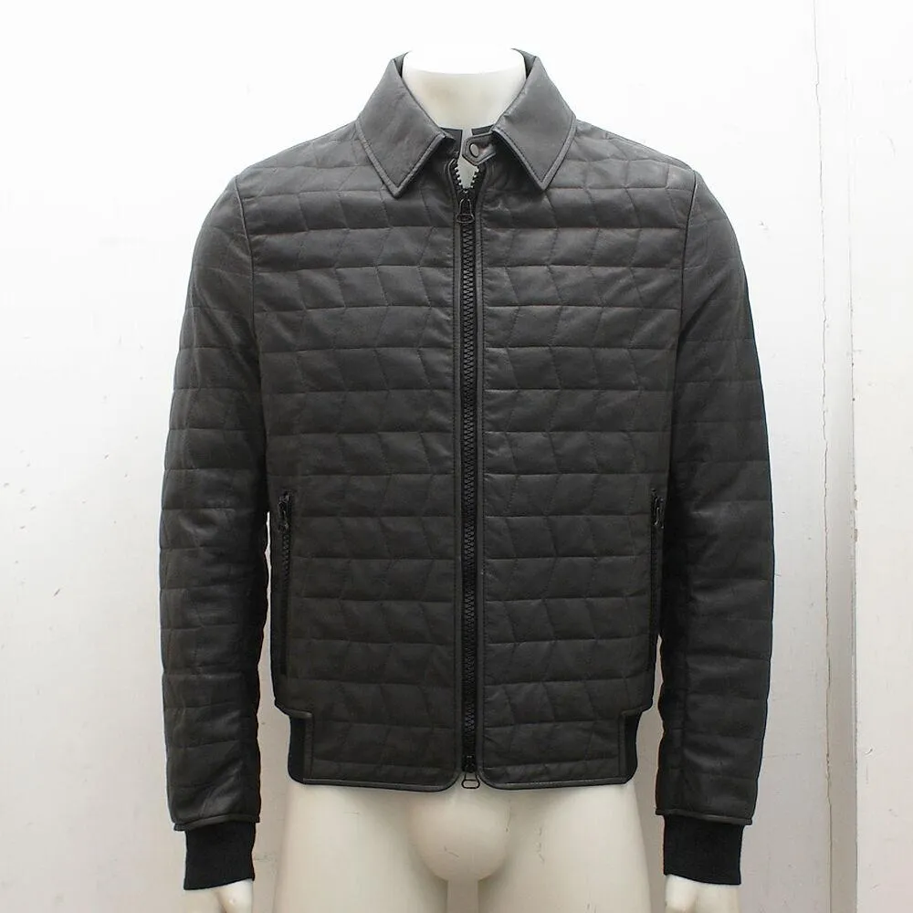 Grey Quilt Stitch Leather Jacket