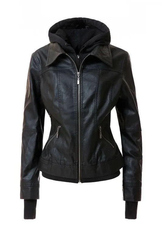 Hooded PU Leather Jacket *Online Only*