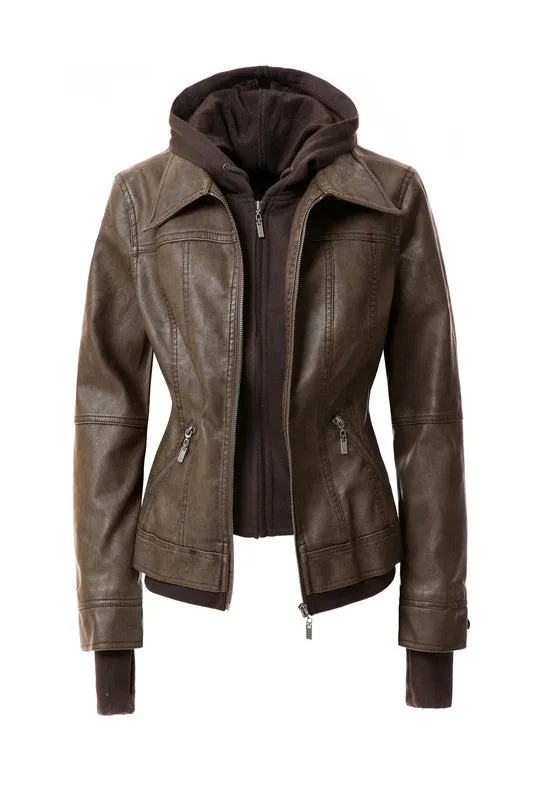 Hooded PU Leather Jacket *Online Only*