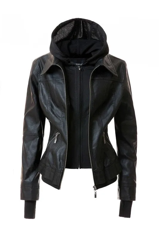 Hooded PU Leather Jacket *Online Only*