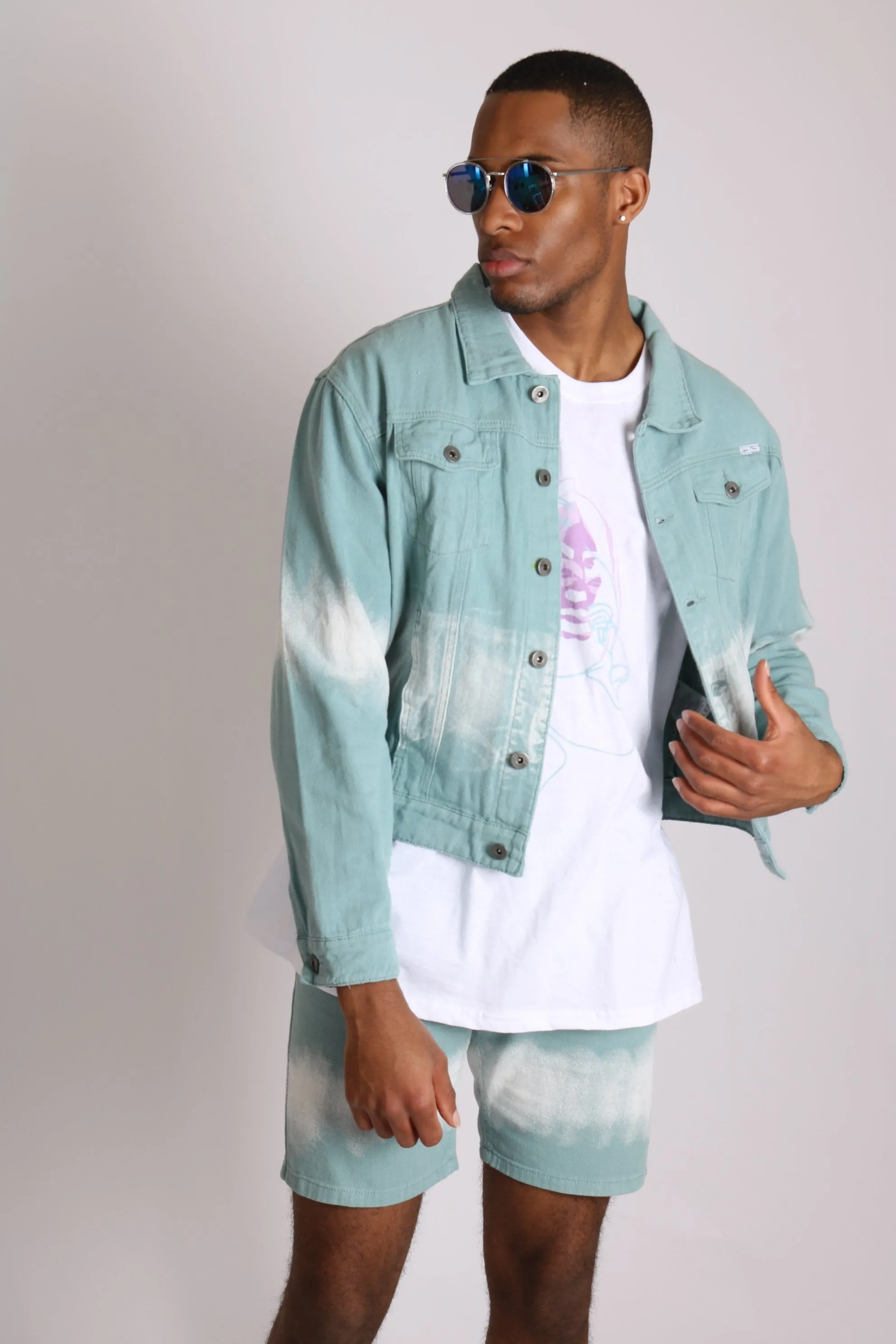 Ice Cream Sage Tie Dye Oversized Denim Jacket