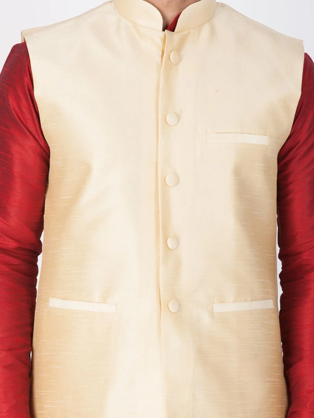 Jashvi Men's Gold Cotton Silk Blend Ethnic Jacket