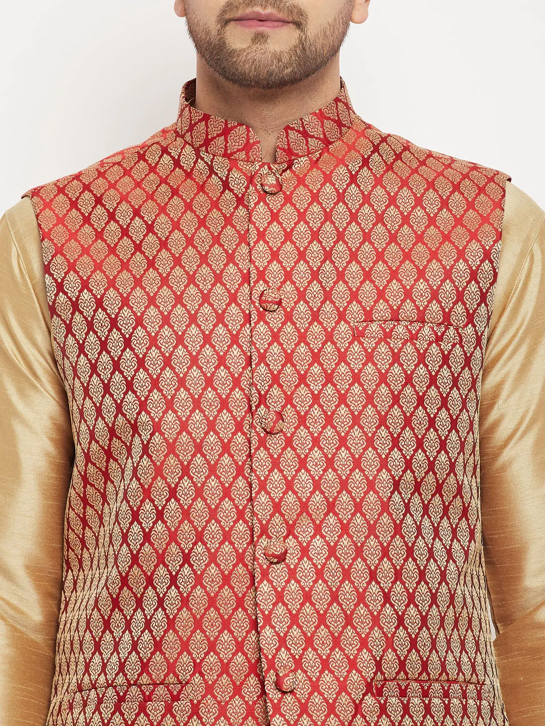 Jashvi Men's Maroon Cotton Silk Blend Ethnic Jacket