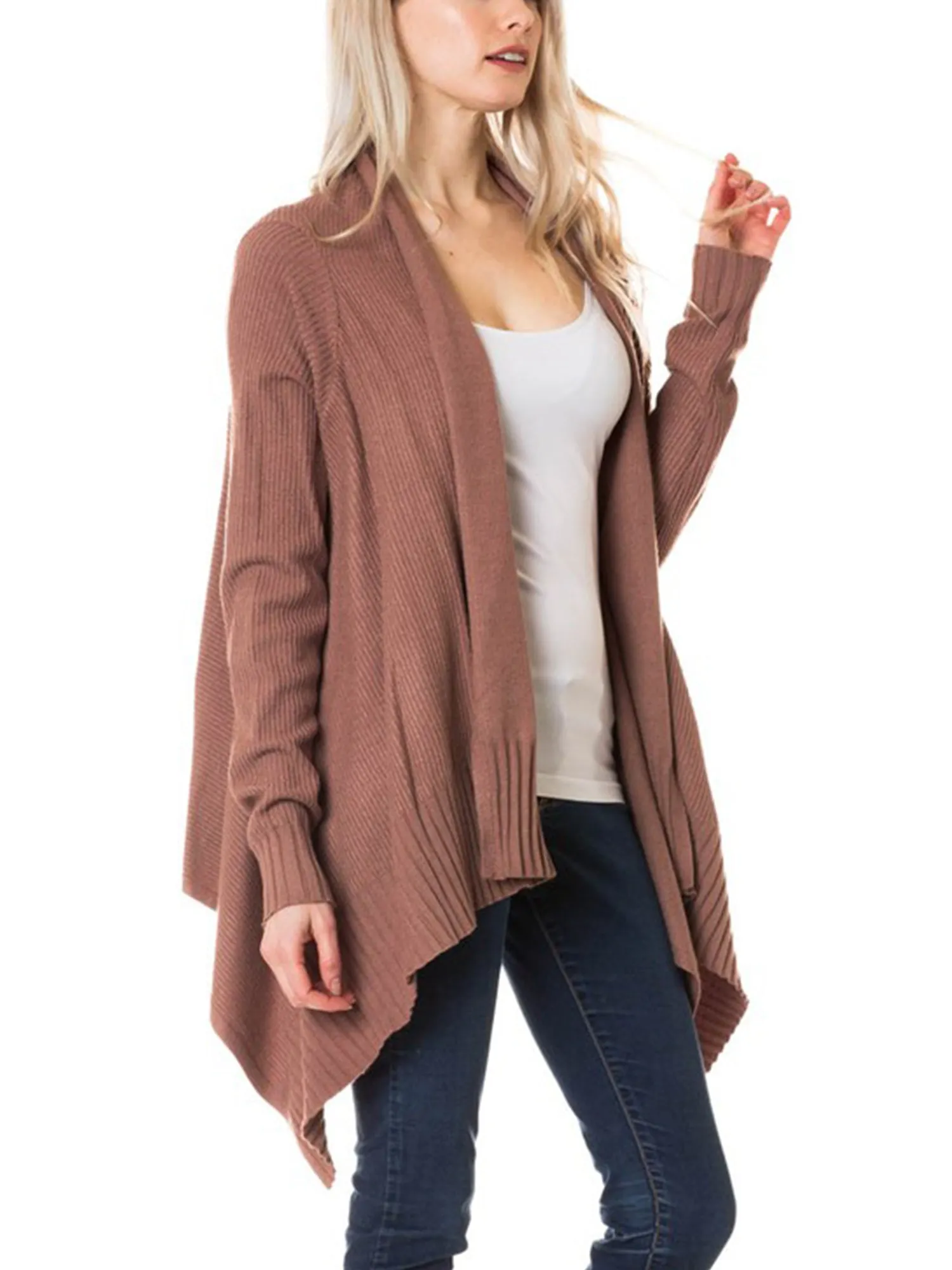 KOGMO Womens Long Asymmetrical Soft Viscose Knit Cardigan