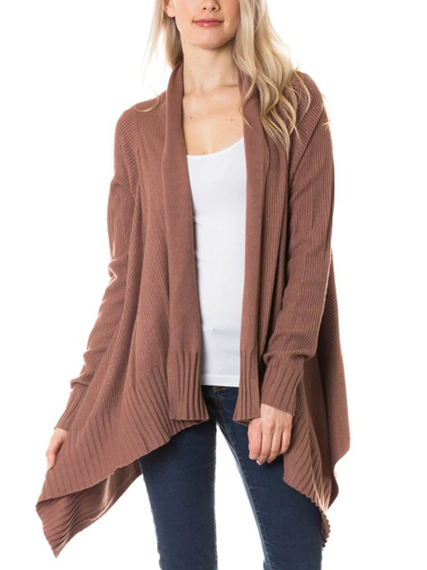 KOGMO Womens Long Asymmetrical Soft Viscose Knit Cardigan