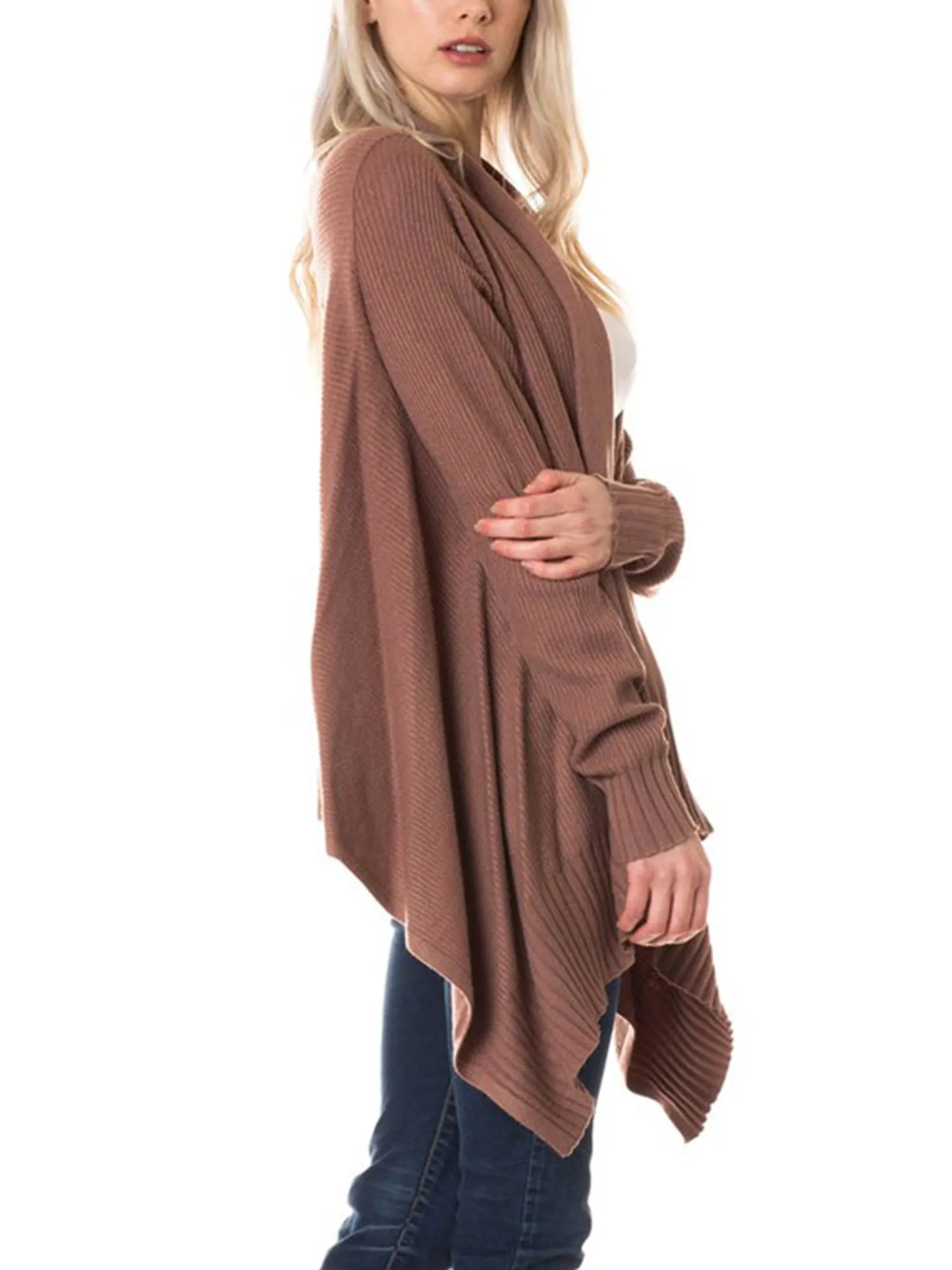 KOGMO Womens Long Asymmetrical Soft Viscose Knit Cardigan