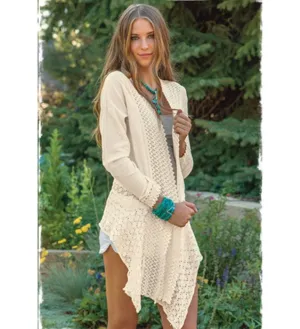 Long-Sleeved Embroidered Cardigan with Crochet Trim