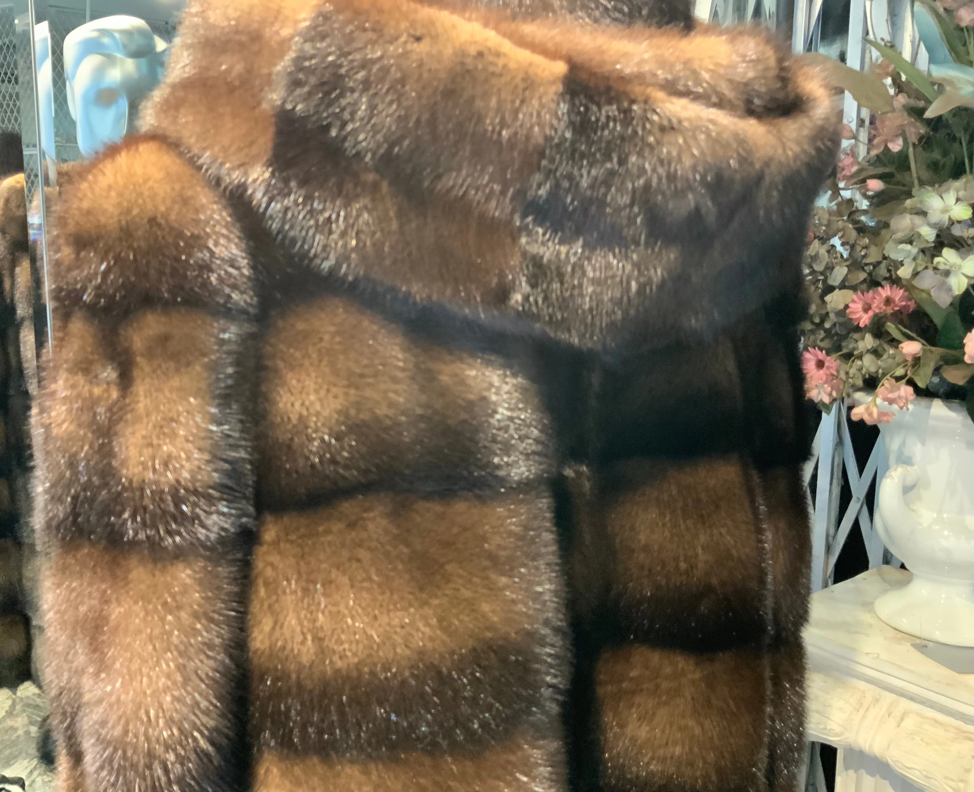 Mahogany Brown Honey Brown Two Tone Mink Fur Jacket with Hood