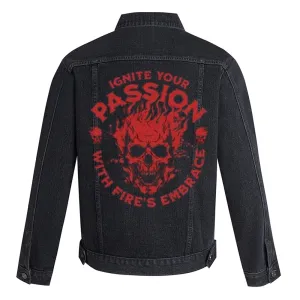 Mens IGNITE YOUR PASSION Graphic Button Up Denim Jacket