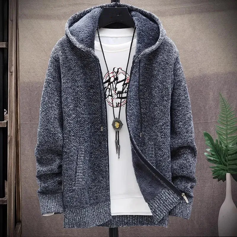 Men‘s Knitted Cardigan Winter Jacket/Hooded Fleece Warm Coat