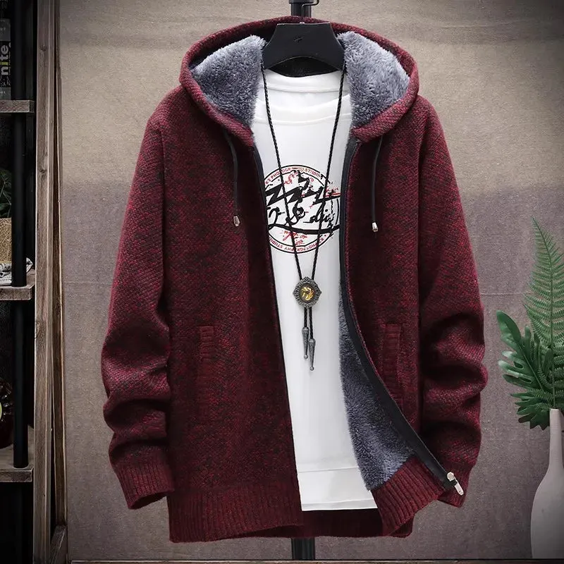 Men‘s Knitted Cardigan Winter Jacket/Hooded Fleece Warm Coat