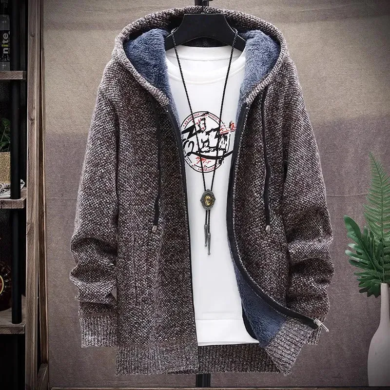 Men‘s Knitted Cardigan Winter Jacket/Hooded Fleece Warm Coat