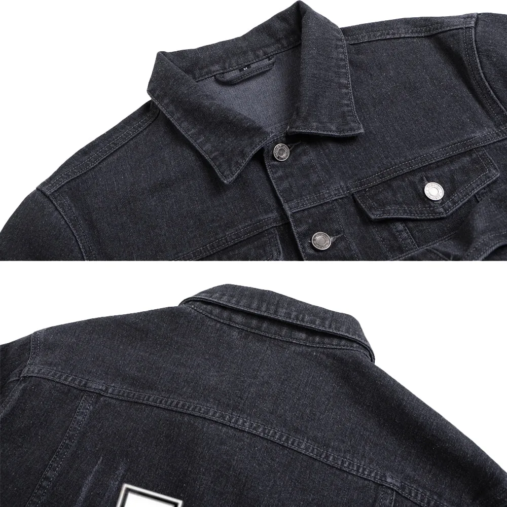 Mens Lucky Number 12 Graphic Button Up Denim Jacket