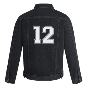 Mens Lucky Number 12 Graphic Button Up Denim Jacket