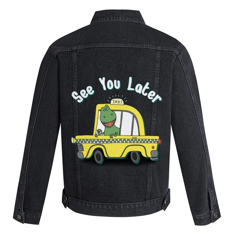 Mens Vintage Cartoon Prints See You Later Denim Jacket