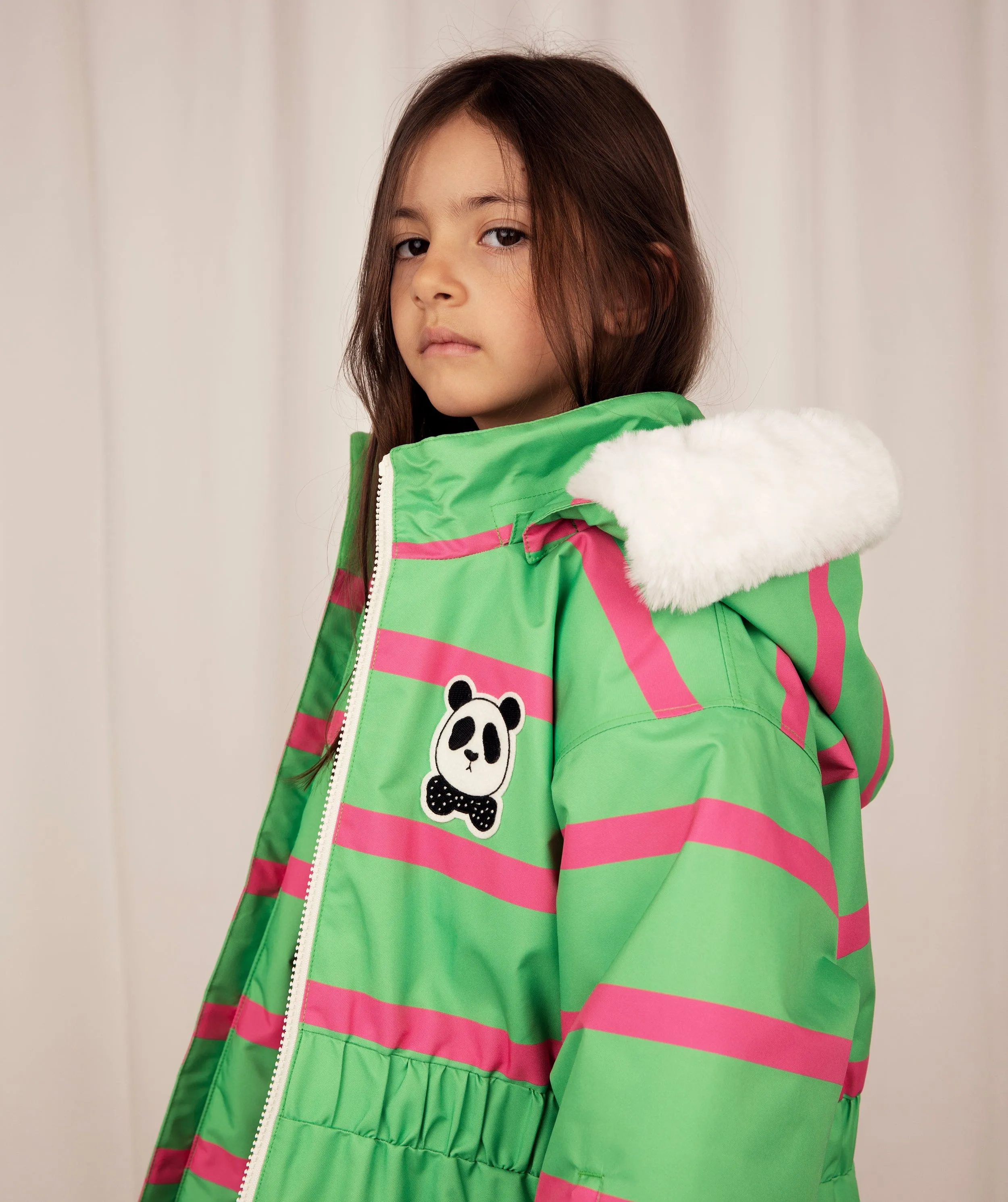 Mini Rodini Girls Panda Soft Ski Jacket in Green