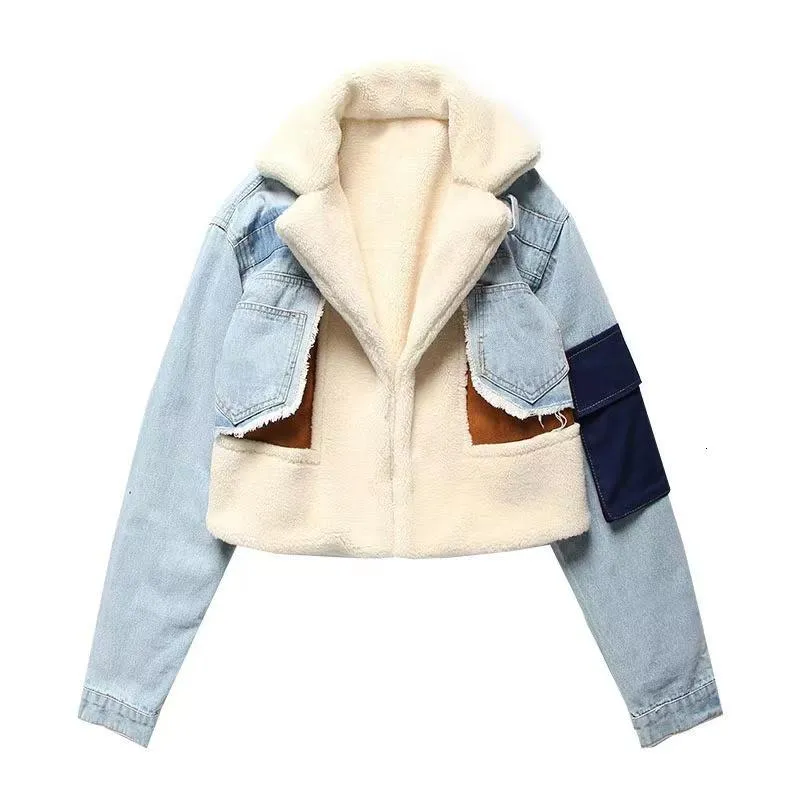 New fashion fleece jean patchwork coat, short jacket cotton-padded jacket（DR9537）