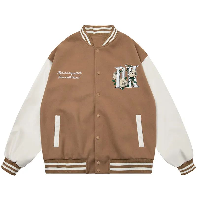 PopFlying Retro Letterman Varsity Jacket Rose